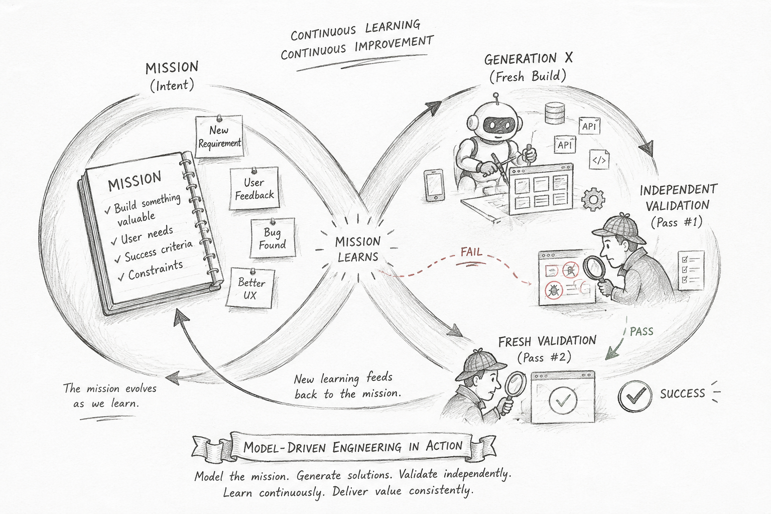 Mission-driven development loop inspired by Model-Driven Engineering